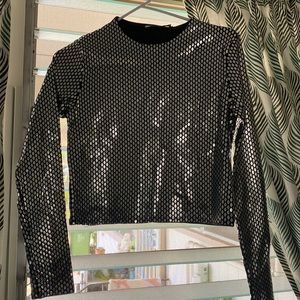NWT Zara silver print long sleeve crop top